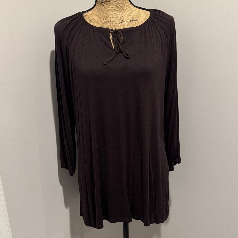 LuLaRoe Brown Tie-Neck Long Sleeve Tunic